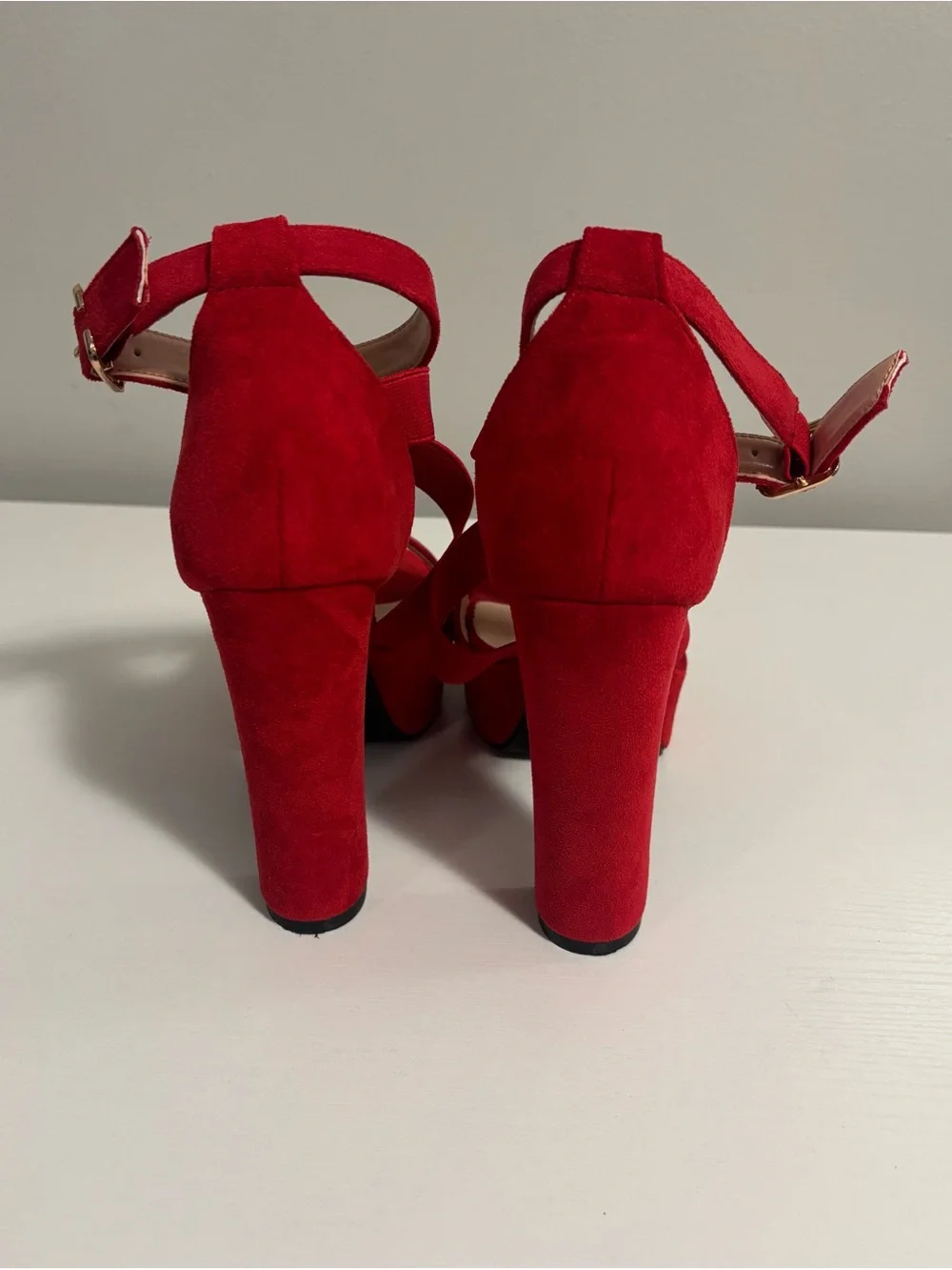 Red Platform Block Heels - Women